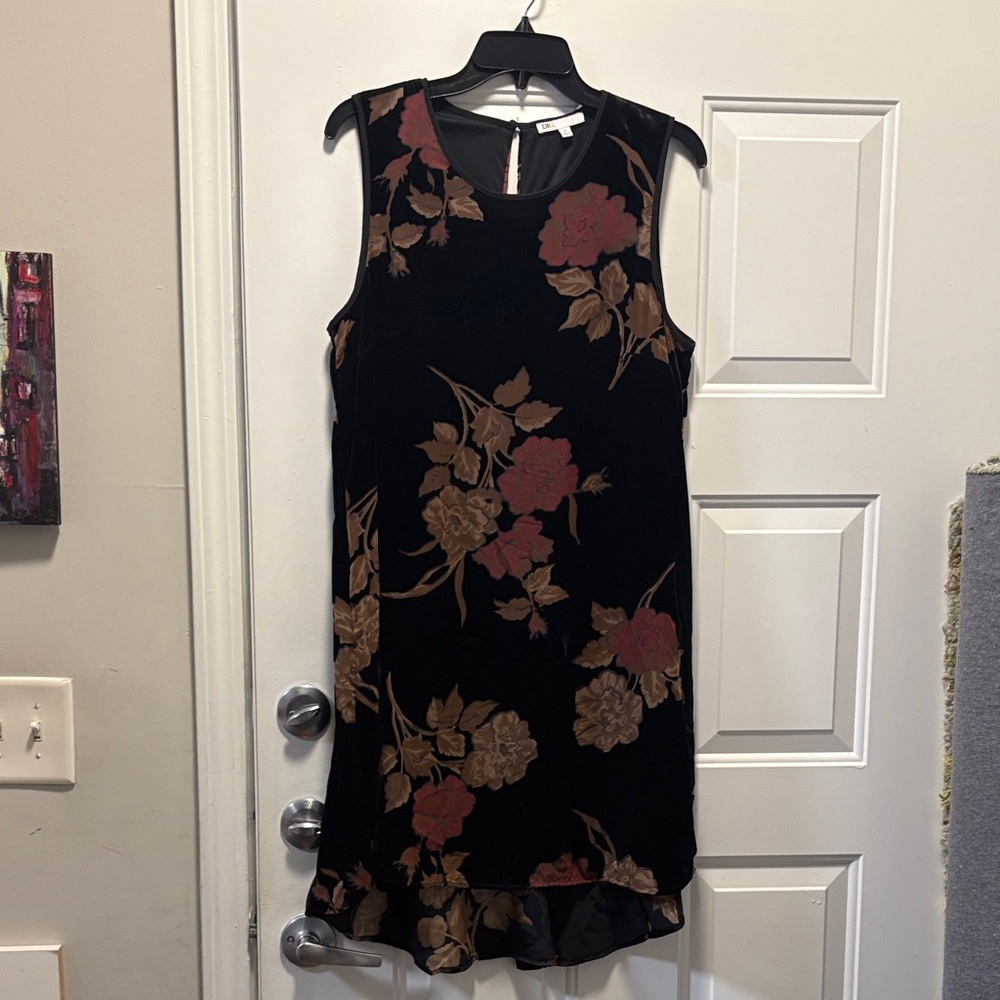 DR2 Black Dress with Red and Brown Floral Design